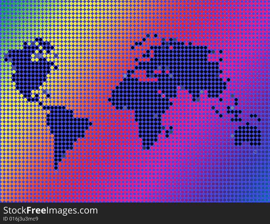 Outline of world map against colrful background. Outline of world map against colrful background