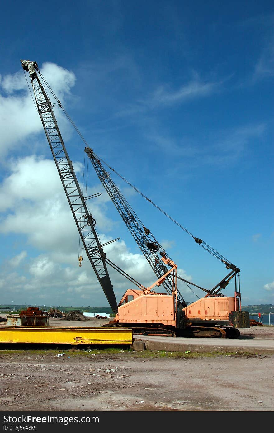 A pair of cranes on an irish quay. A pair of cranes on an irish quay