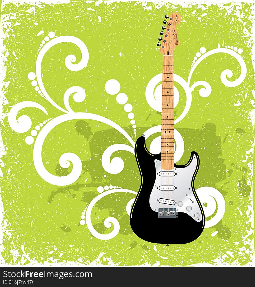 Guitar On Green Vintage Background