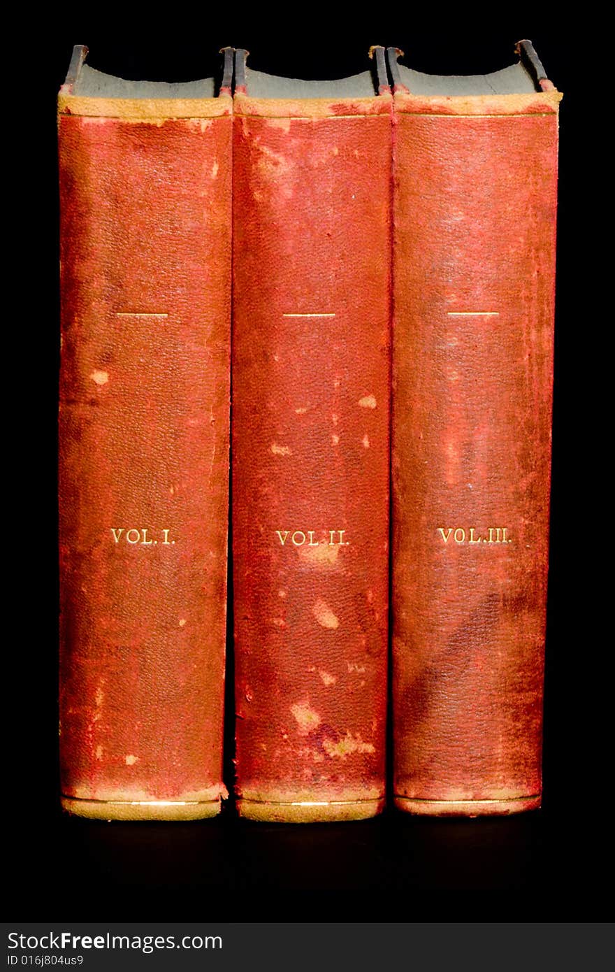 Row of old leather bound books