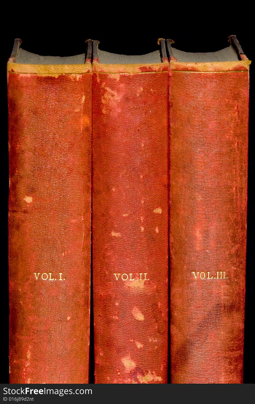 Row of old leather bound books