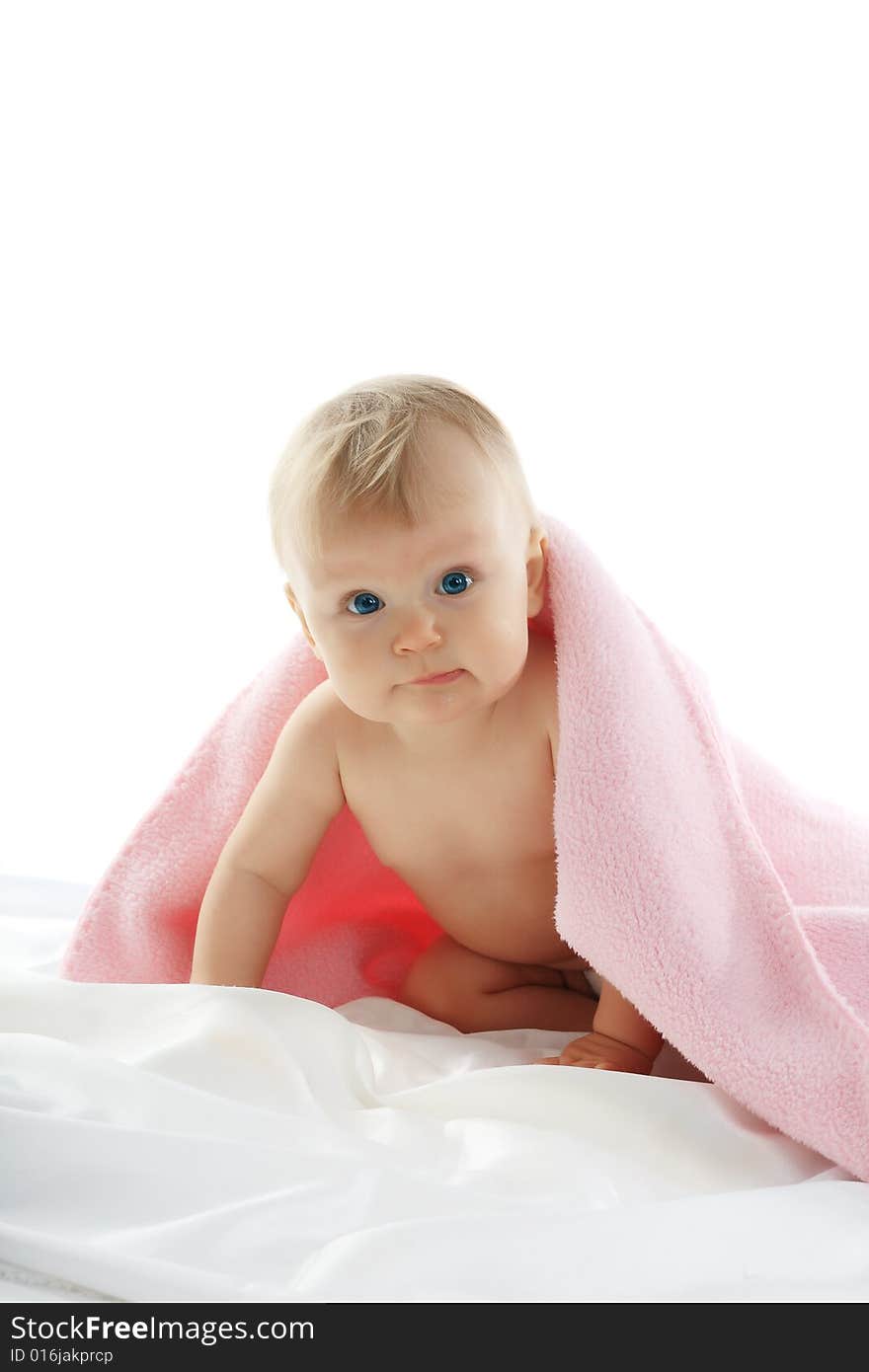 Beautiful baby. Shot in studio. Isolated on white.