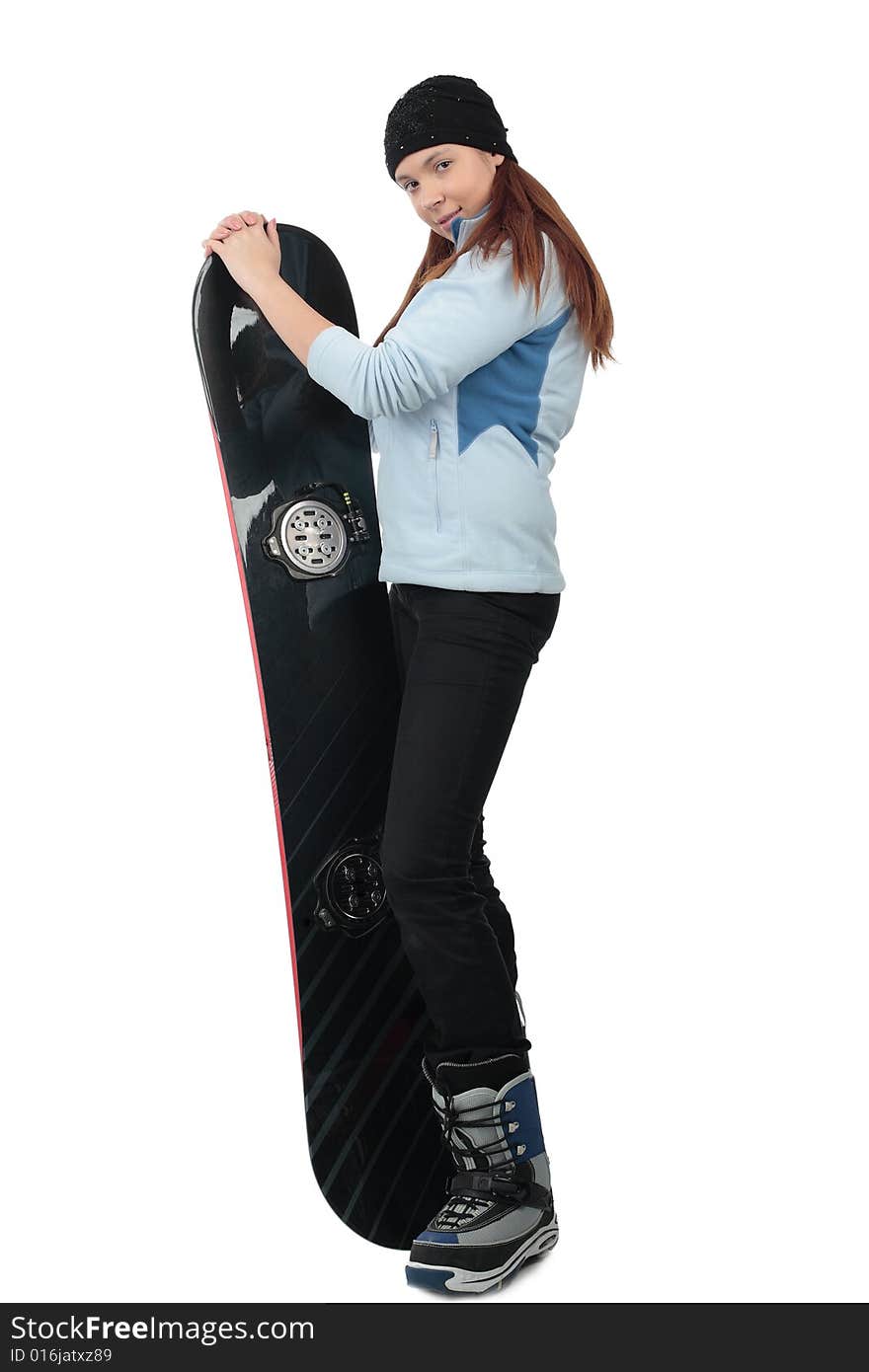 Portrait of a styled professional model with snowboard. Portrait of a styled professional model with snowboard