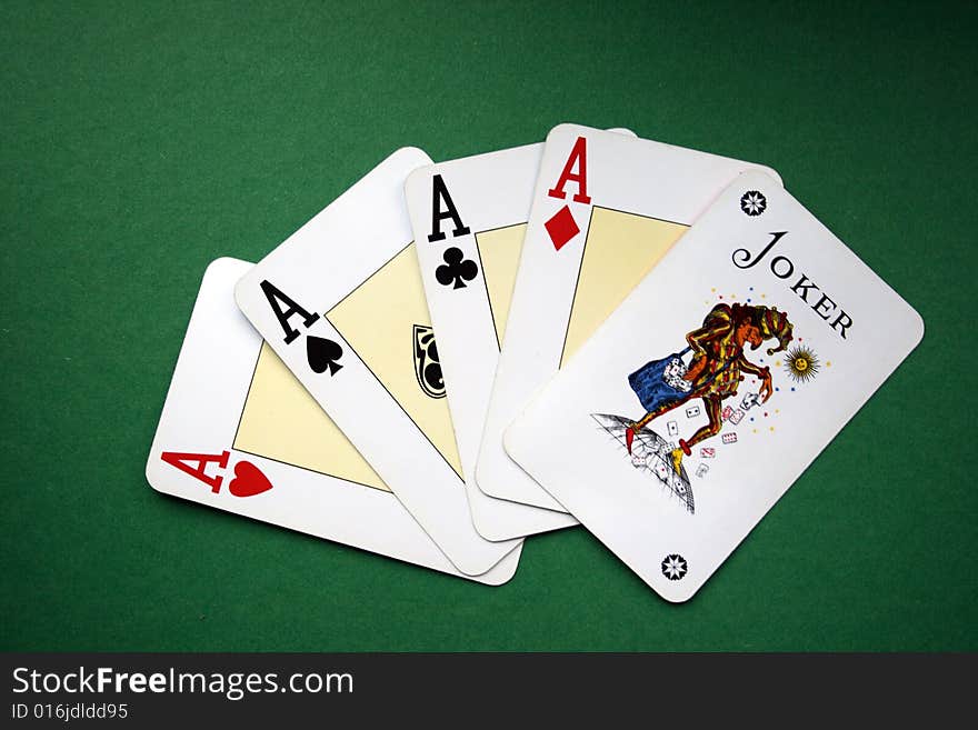 Plaing card in pocer figure on green background. Plaing card in pocer figure on green background