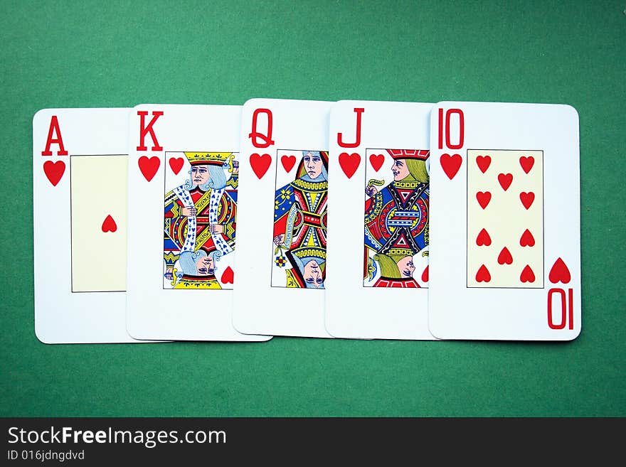 Plaing card in pocer figure on green background. Plaing card in pocer figure on green background