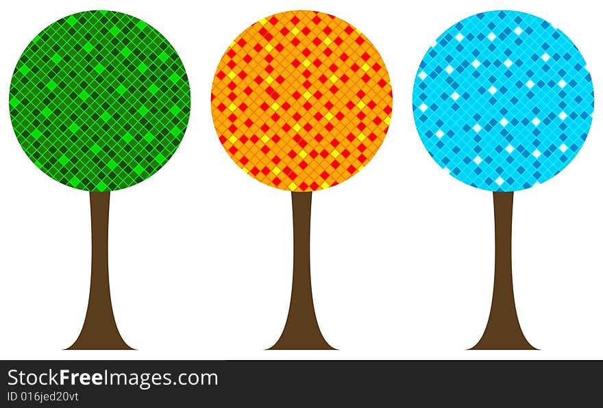 Summer/spring, autumn and winter trees, vector