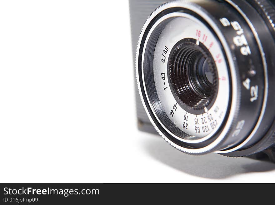 Old exclusive camera on white background. Old exclusive camera on white background