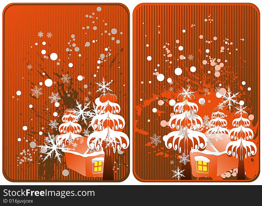 Winter theme cards with house and pinewood for your message. Winter theme cards with house and pinewood for your message