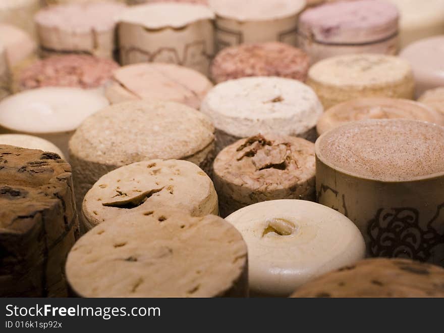 The closeup of pile of wine corks