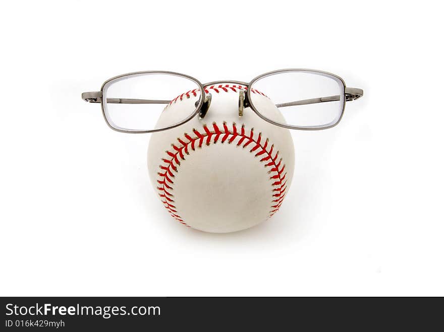 A baseball with glasses on white. A baseball with glasses on white