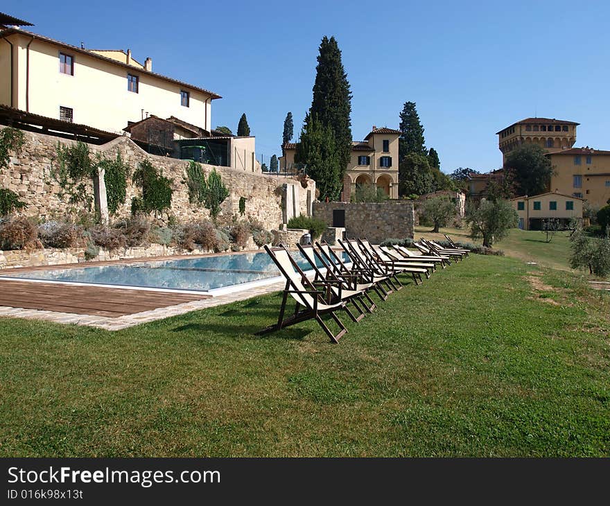 A wonderful shot of an outdoor pool in Florence countryside. A wonderful shot of an outdoor pool in Florence countryside