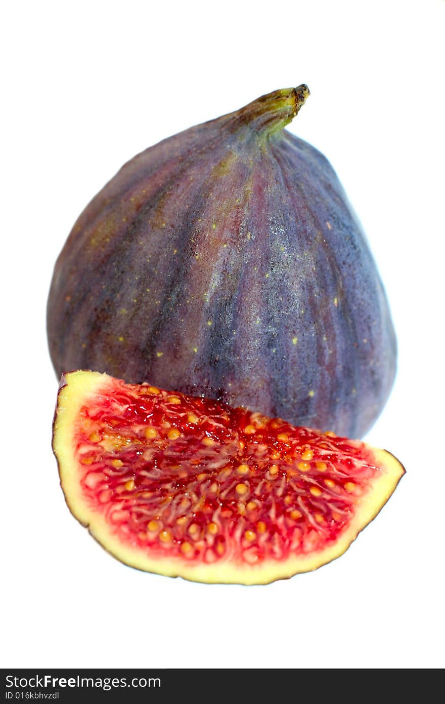 Sliced fig on white background separated