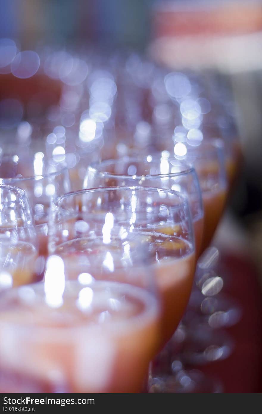 Fruit Cocktail Glasses Lined up in a Row