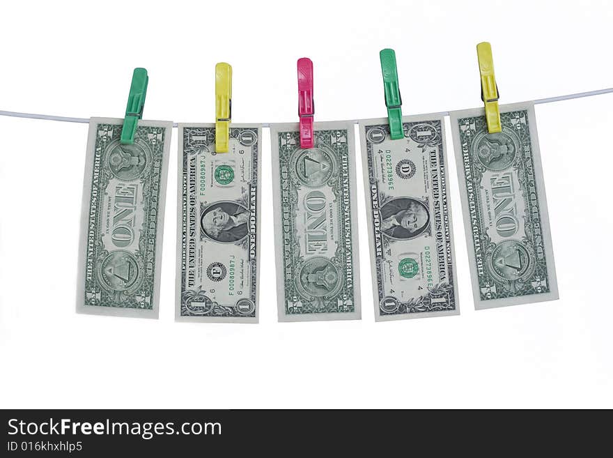 Laundering Money - US One Dollar Notes Hanging on the Line