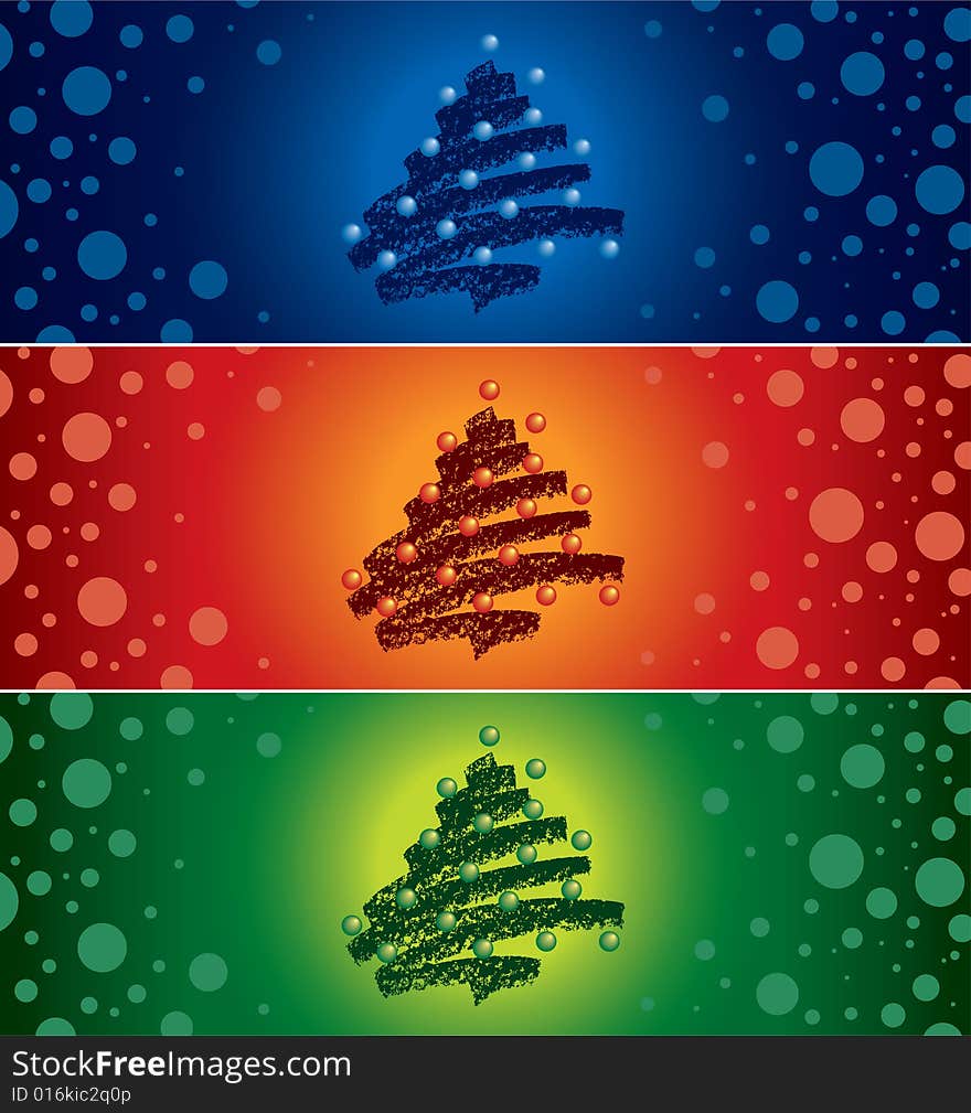 New Year card pattern with christmas-tree in three colours. New Year card pattern with christmas-tree in three colours.