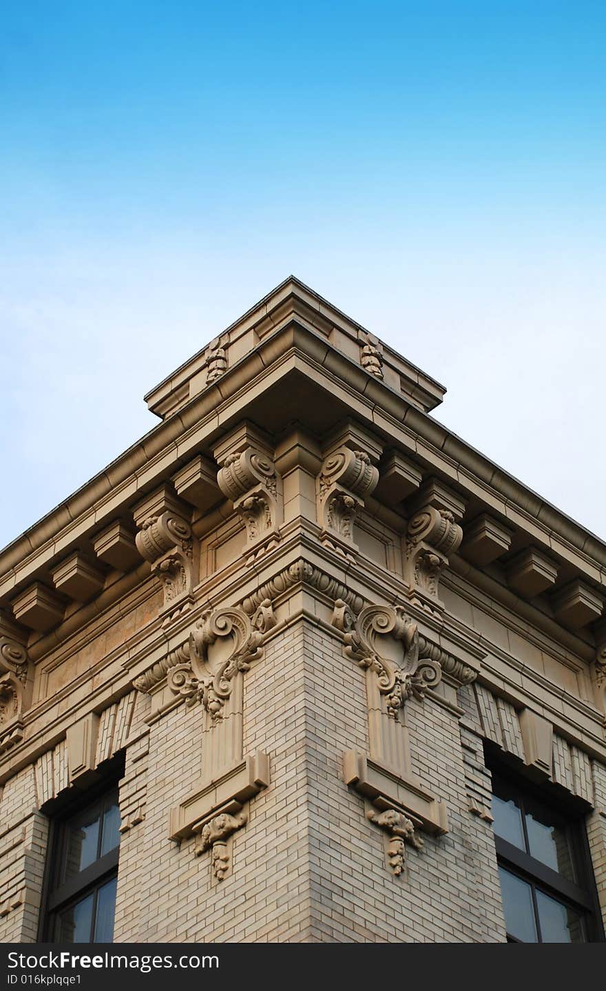 Corner of ancient building facade. Corner of ancient building facade