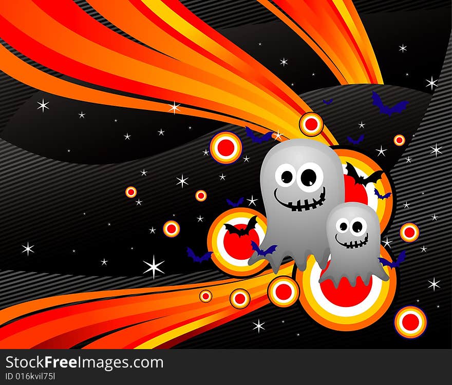 Vector orange halloween, ghost and bats illustration. Vector orange halloween, ghost and bats illustration