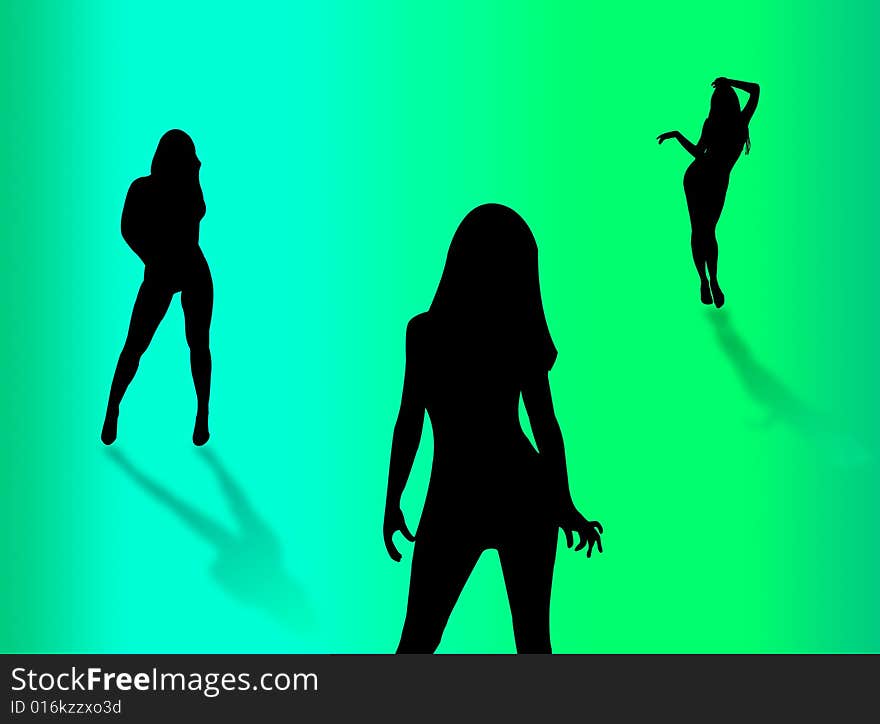 Women silhouette expressions on a rainbow bakcground. Women silhouette expressions on a rainbow bakcground