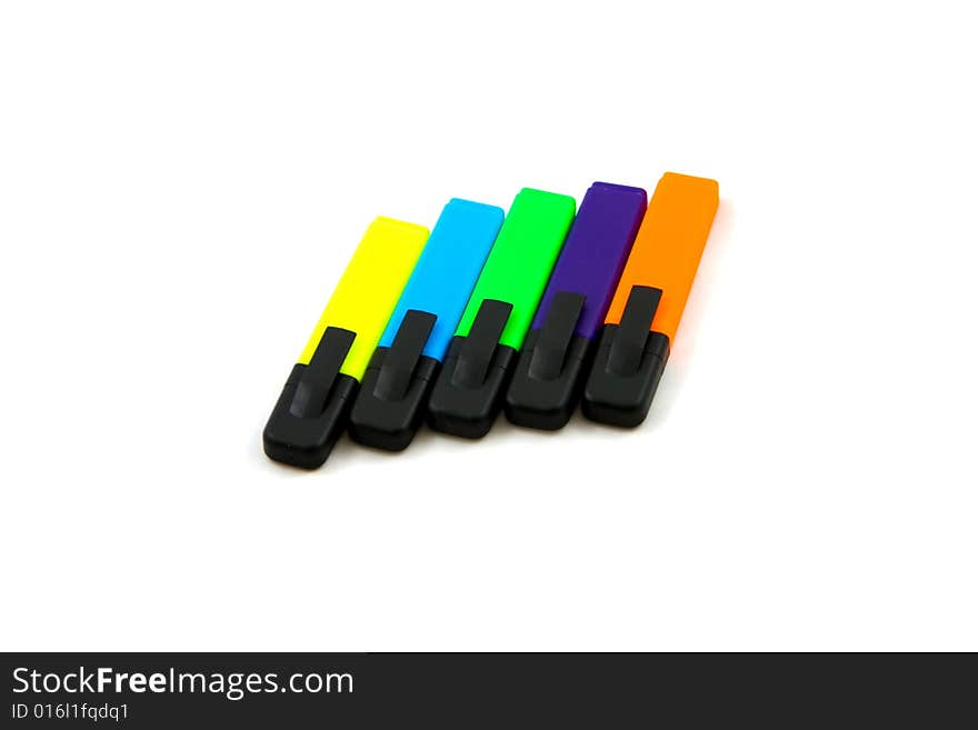 Markers on a white background