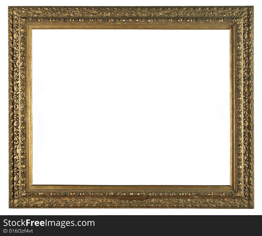 Picture gold frame with a decorative pattern on the wall. Picture gold frame with a decorative pattern on the wall