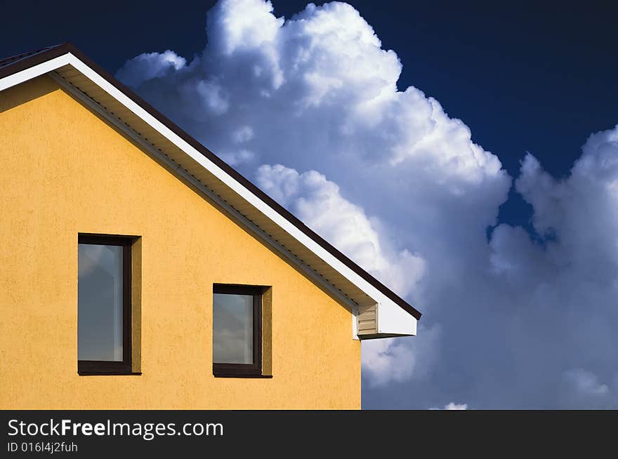 Abstract Beautiful House Facade Under Blue Sky