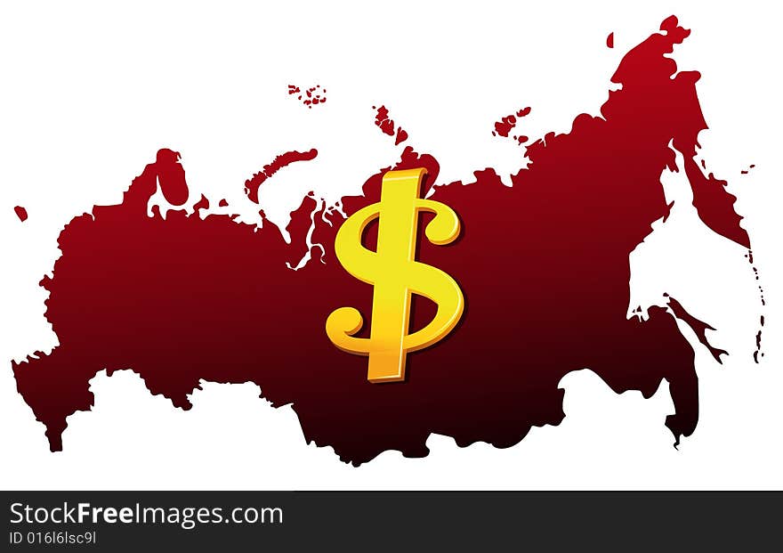 Map of Russia with dollar sign. Map of Russia with dollar sign