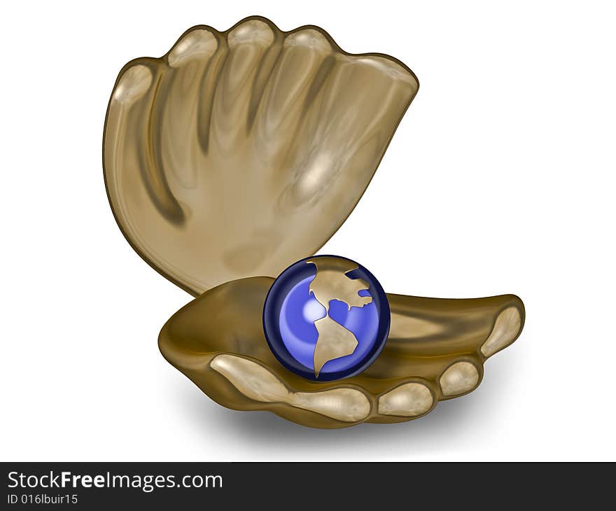 The image of the metal globe in a gold bowl