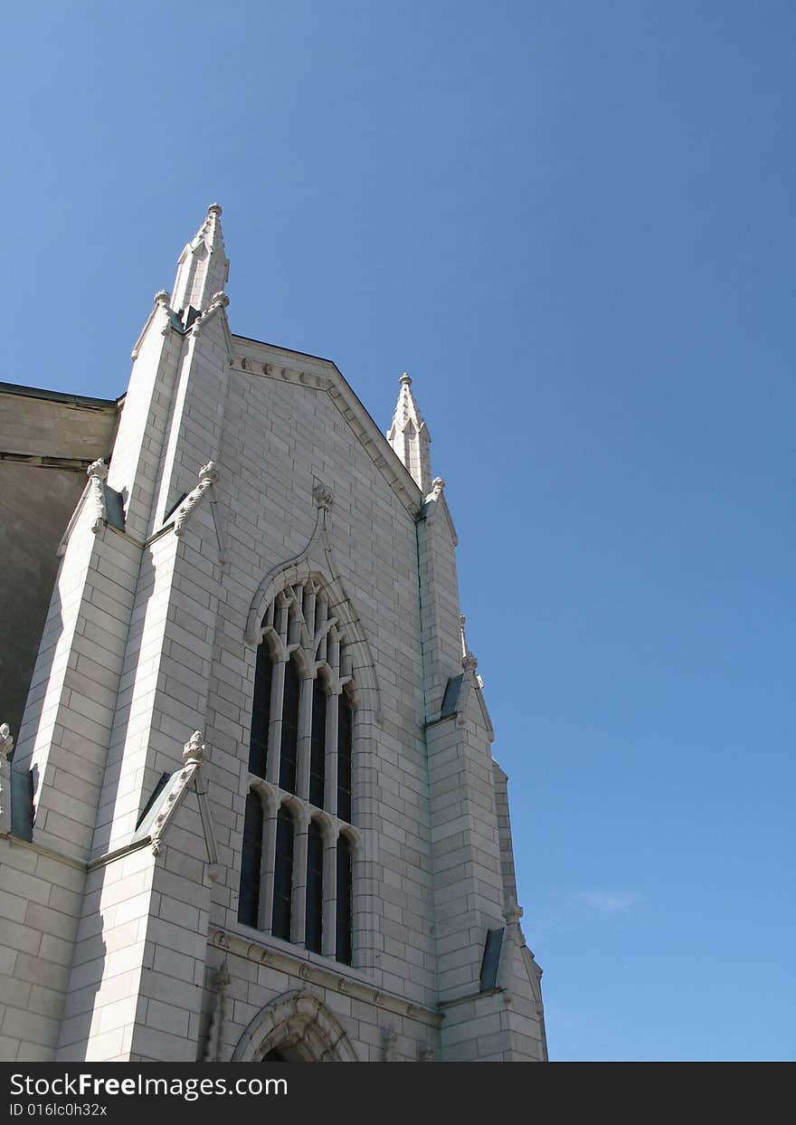 Old white classic church with blue sky. Old white classic church with blue sky