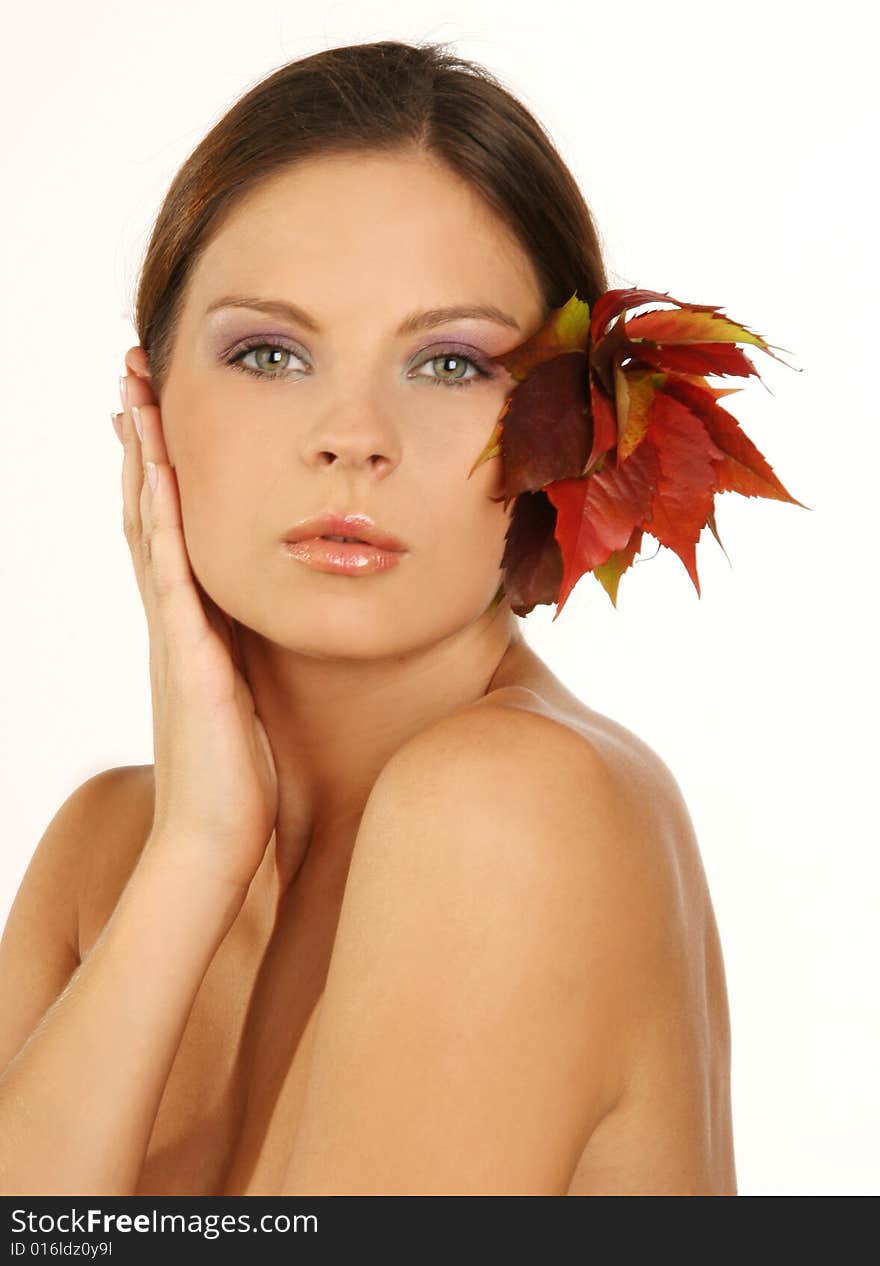 Close-up portrait of beautiful woman with professional makeup