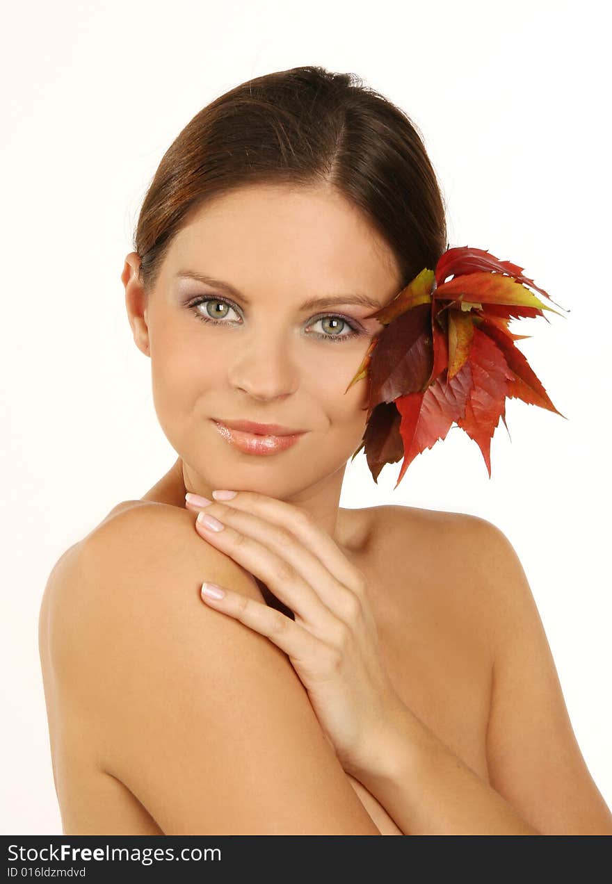 Close-up portrait of beautiful woman with professional makeup