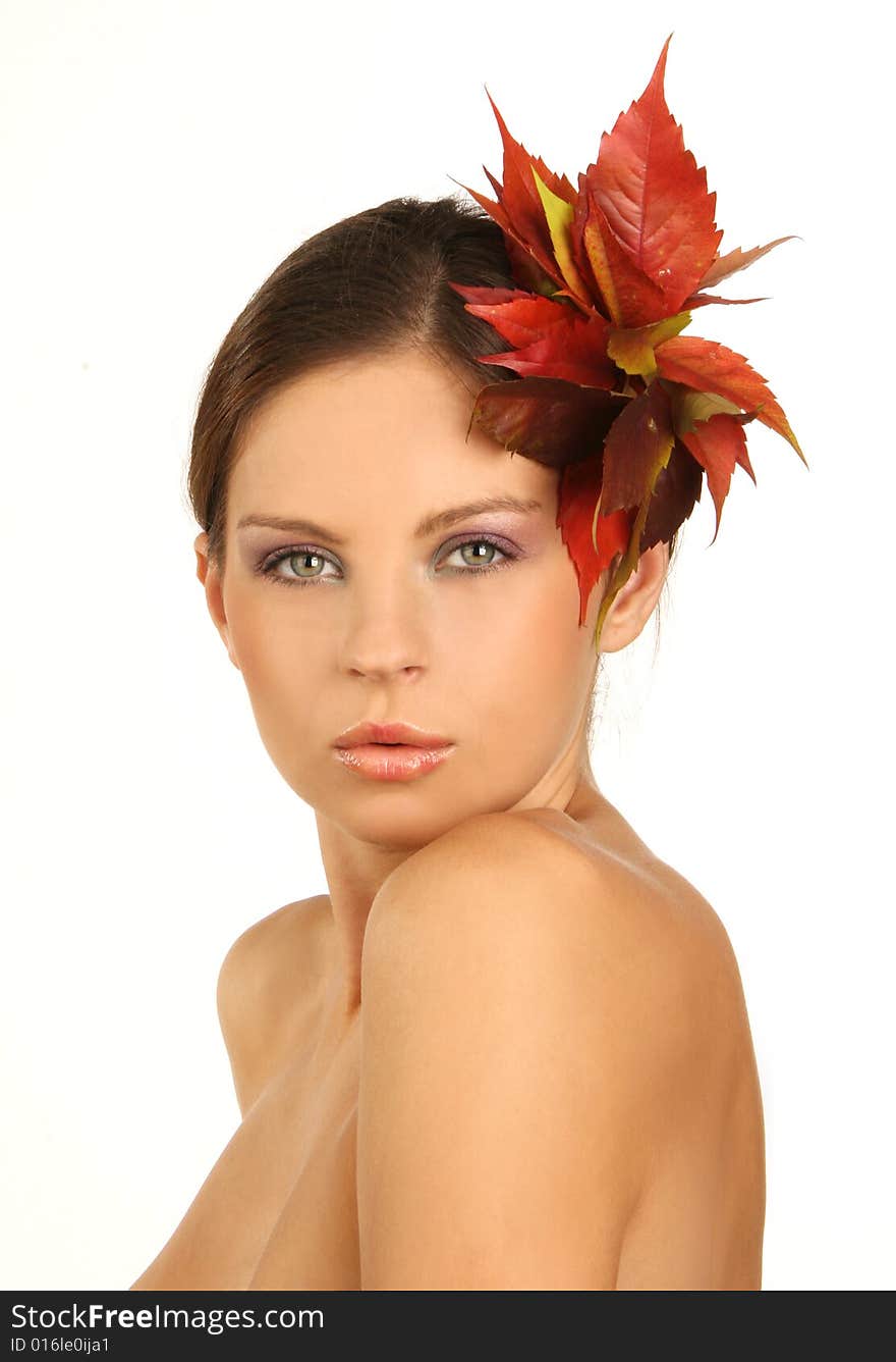 Close-up portrait of beautiful woman with professional makeup