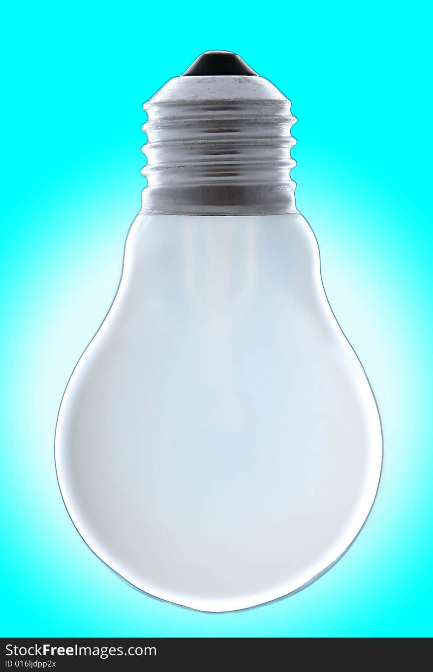 Burning light bulb on blue background