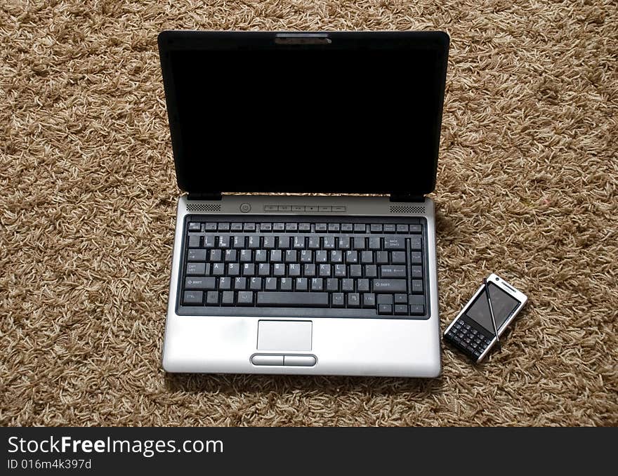 Focus a laptop computer on the carpets