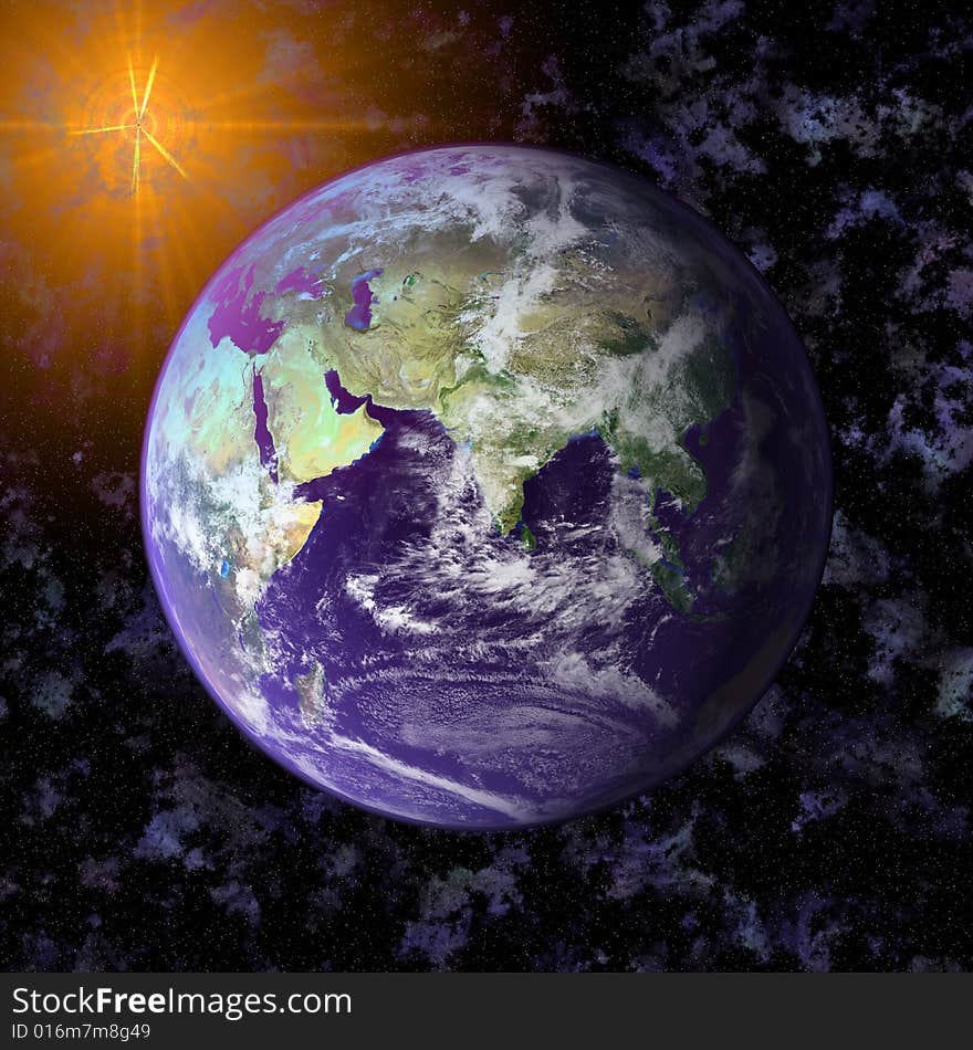 Earth blue planet in space to backround