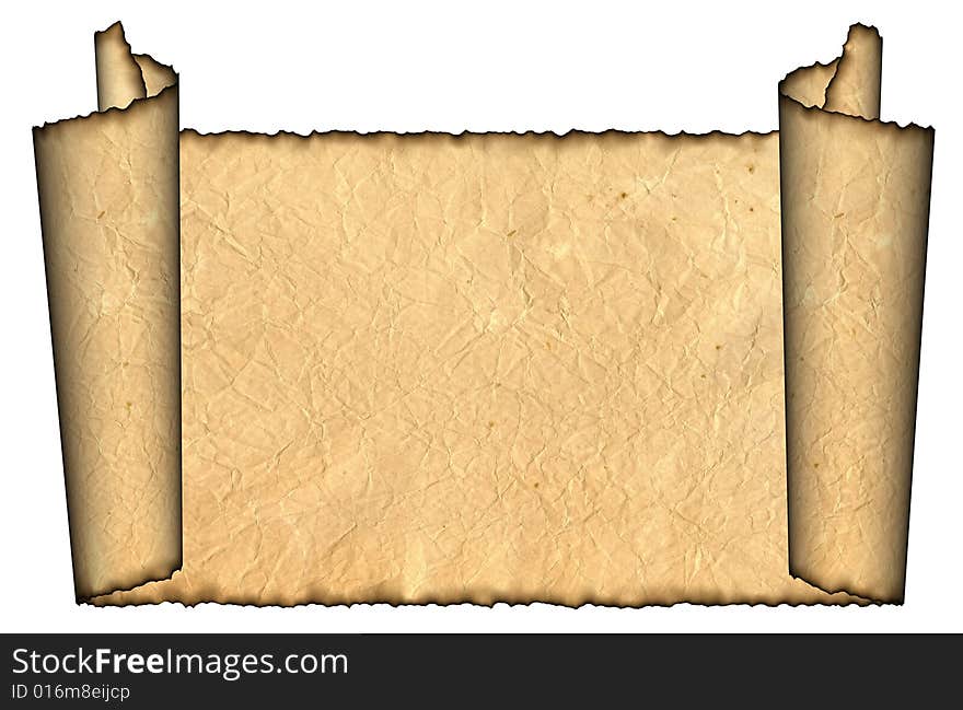 Vintage grunge rolled parchment illustration with ragged borders (natural paper texture)