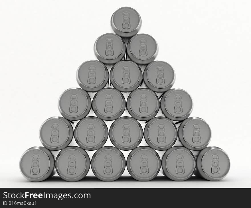 Beer in aluminum banks on white background