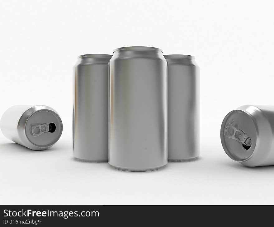 Beer in aluminum banks on white background