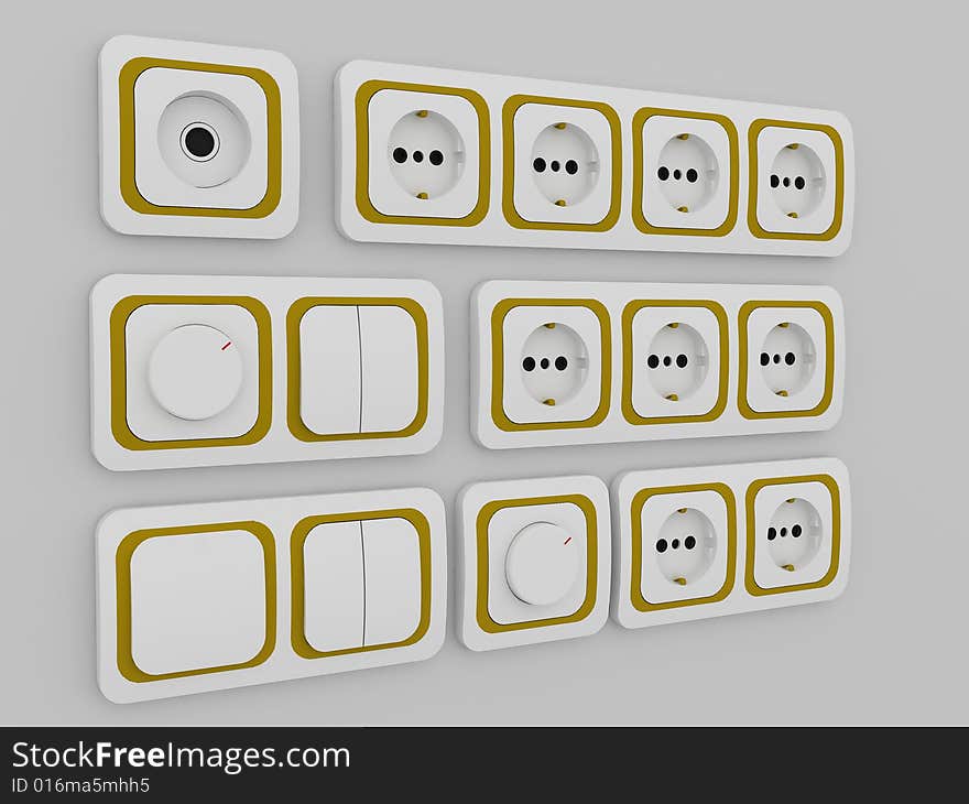 Electrical Sockets on gray background