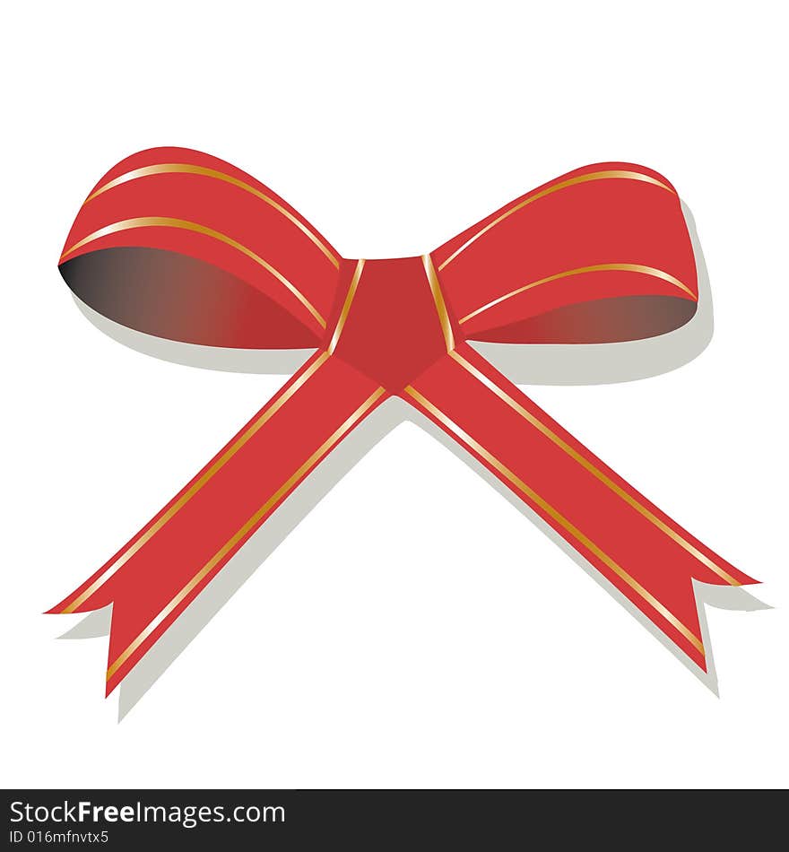 Red bow with golden stripes. Vector illustration. You can find similar images in my gallery!