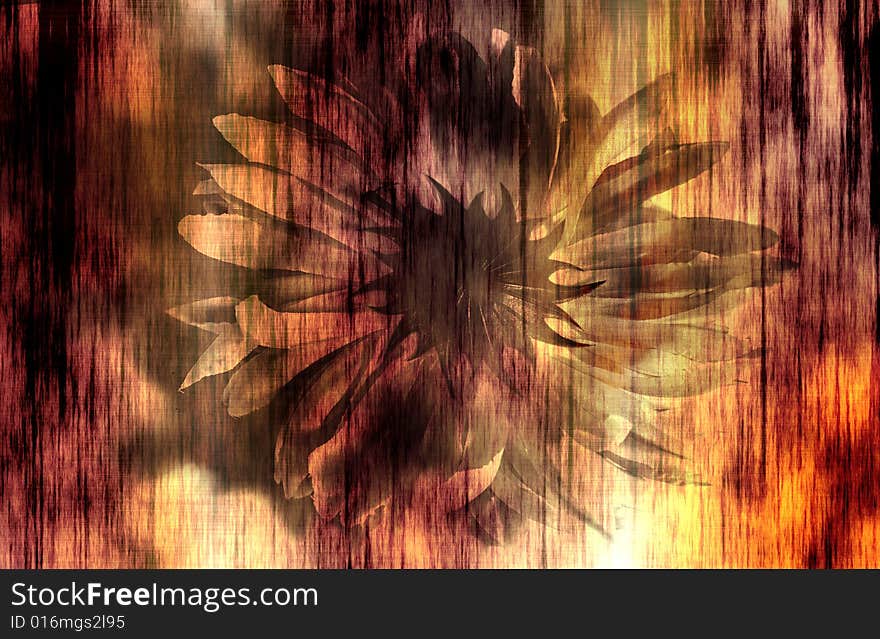 Grunge rusty background with a flower, is burnt on the centre. Grunge rusty background with a flower, is burnt on the centre