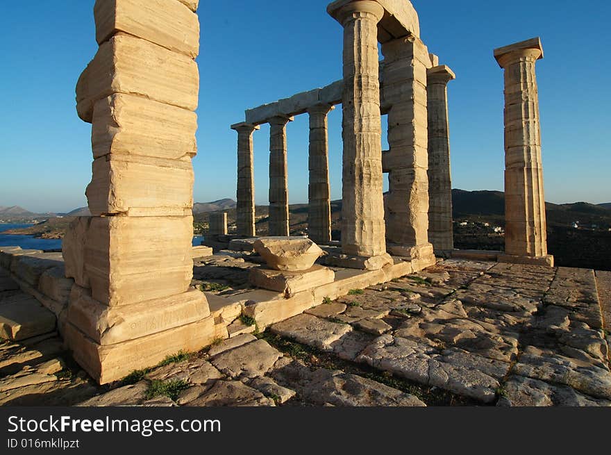 Temple of Poseidon in sunrise at Cape Sounion (Greece)