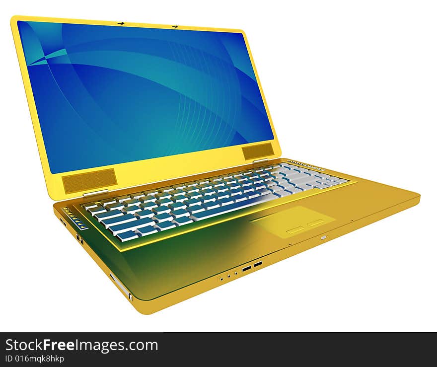 3d render of modern golden laptop isolated on white