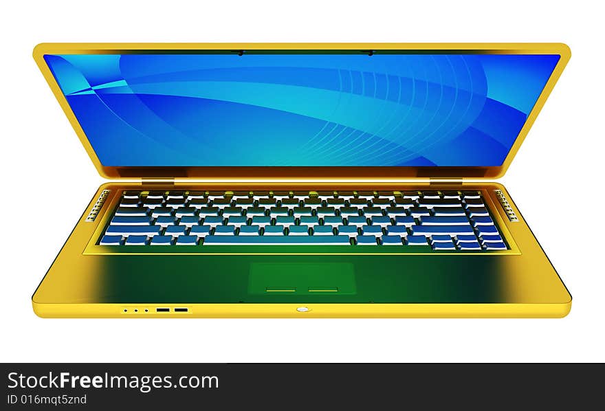 3d render of modern golden laptop isolated on white