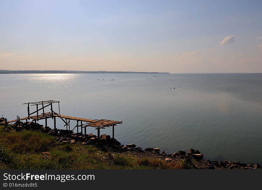 A fishing ground in a river bank. A fishing ground in a river bank