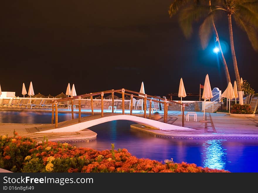 Swimming Pool In Dramatic Night Light