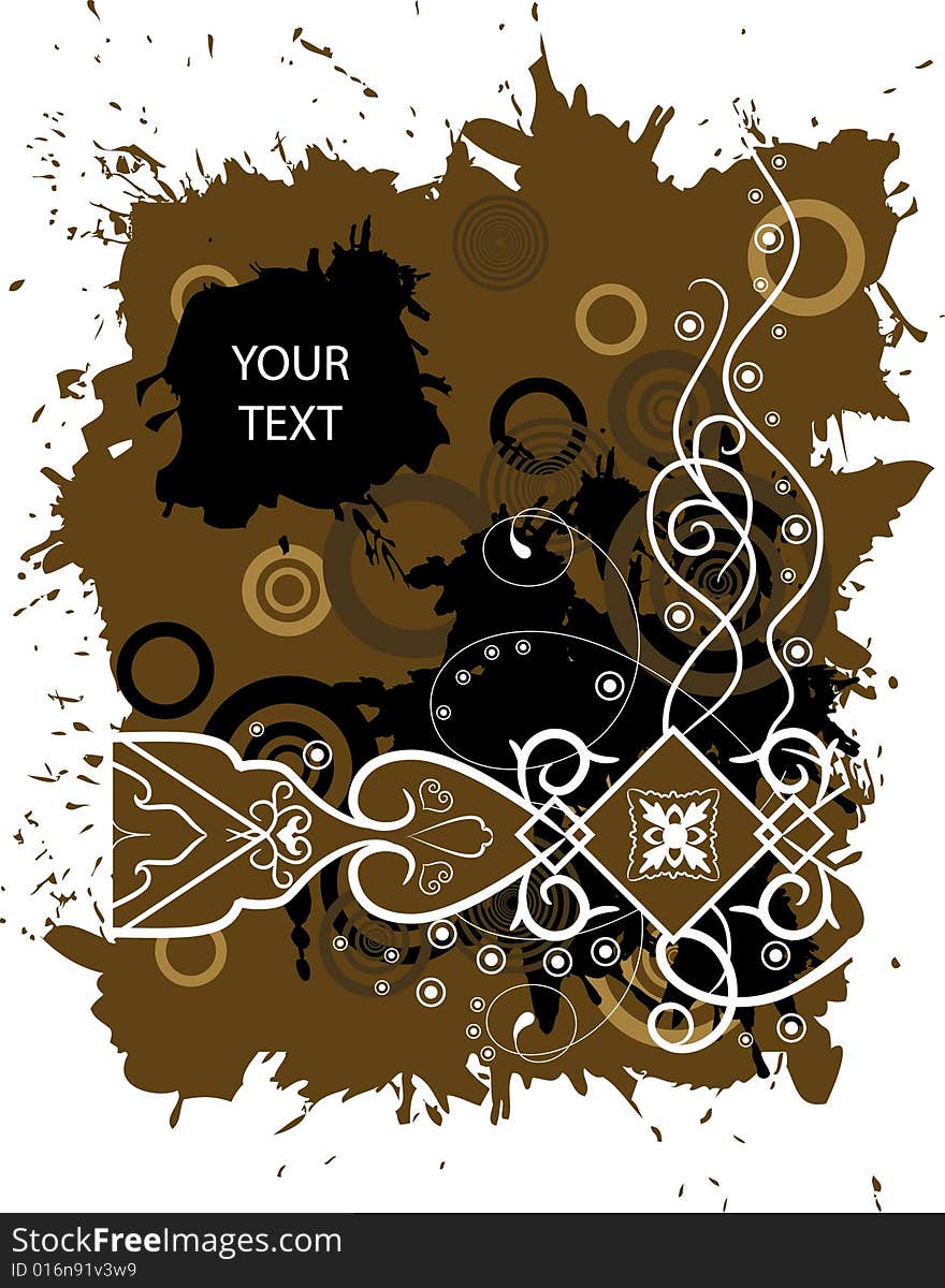 Grunge banner with a pattern and blots in brown colour