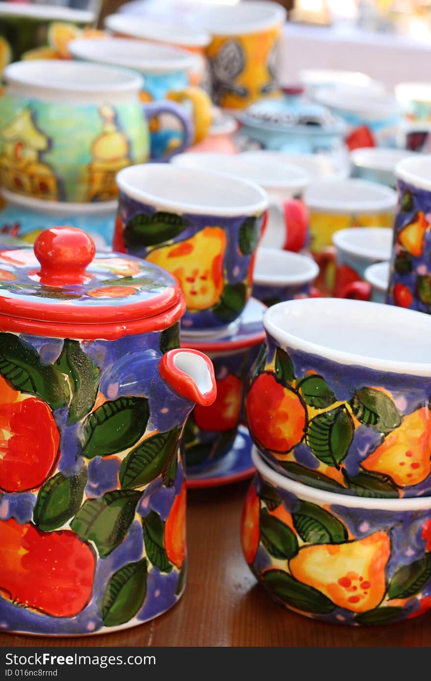 Detail of beautiful coloured cups. Detail of beautiful coloured cups