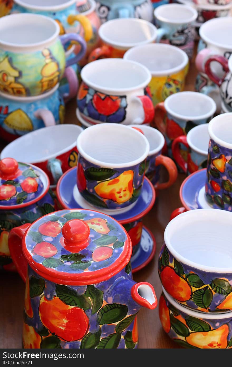 Detail of beautiful coloured cups. Detail of beautiful coloured cups