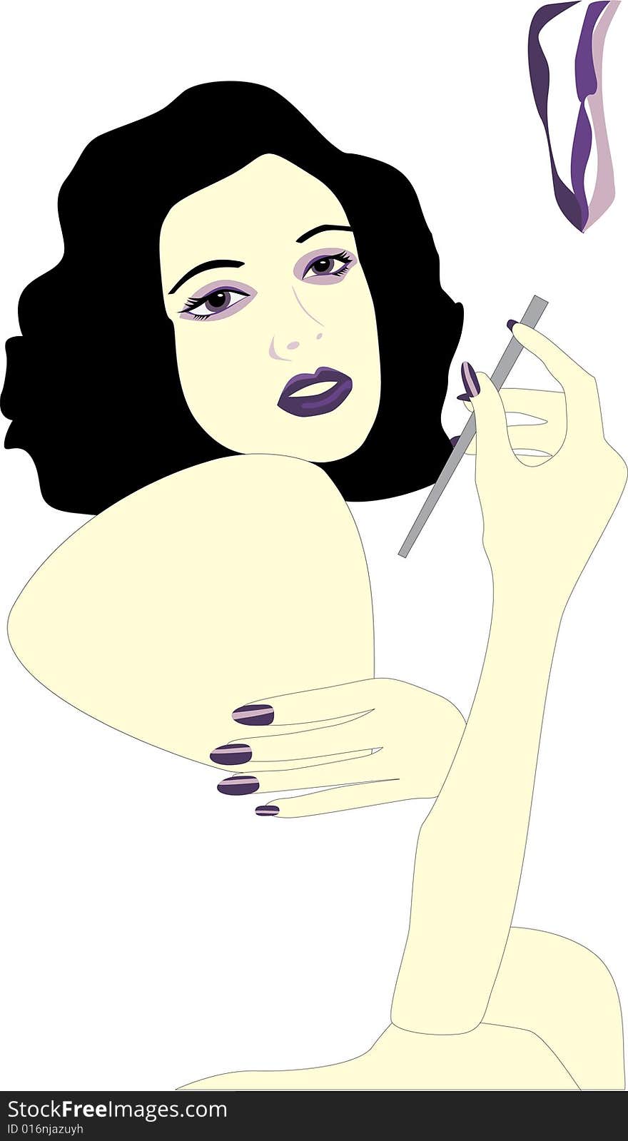 The girl with a smoking cigarette 2. Vector illustration. The girl with a smoking cigarette 2. Vector illustration