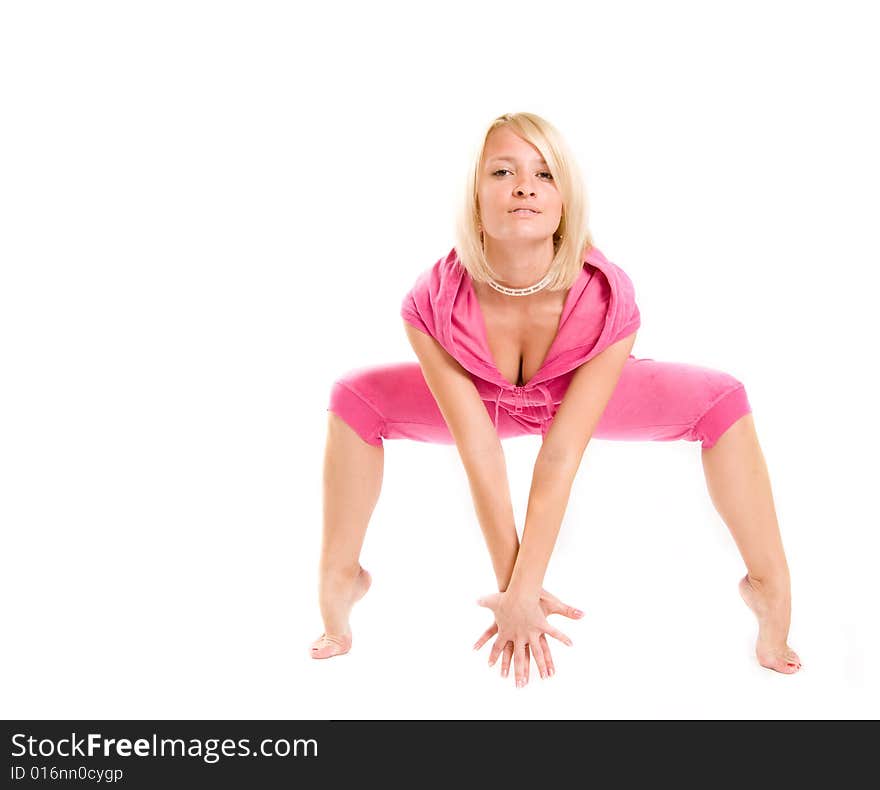 Gymnastics. young woman isolated on white background.